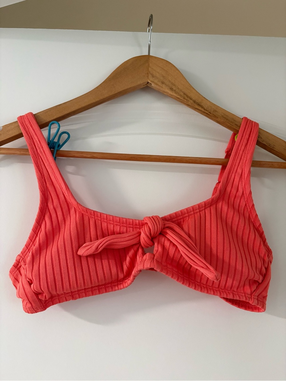 Ribbed Tie-Front Bikini Set - Coral Pink
